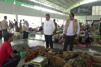Tim Pengendali Inflasi Daerah (TPID) Tabalong pantau harga dan ketersediaan Bapokting di Pasar Tanjung. (Foto : Media Center Tabalong)