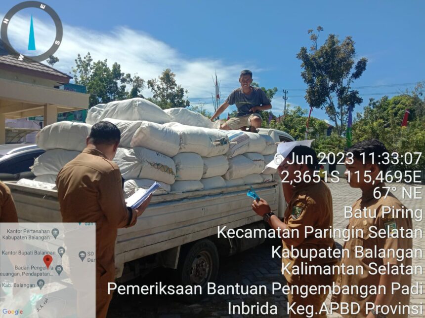 Penyaluran bantuan dari Pemerintah Provinsi Kalimantan Selatan berupa benih padi inbrida kepada 20 kelompok tani melalui DKP3 Kabupaten Balangan 1